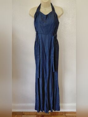 ELEVENSES- By Anthropologie Women's  Sz 6 Denim Look Halter Jumpsuit Blue, Flare